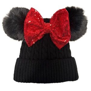 Disney Inspired Mouse Ears Beanie with Red Sequin Bow